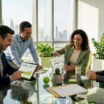Diverse coworkers discussing wellness in Dubai office