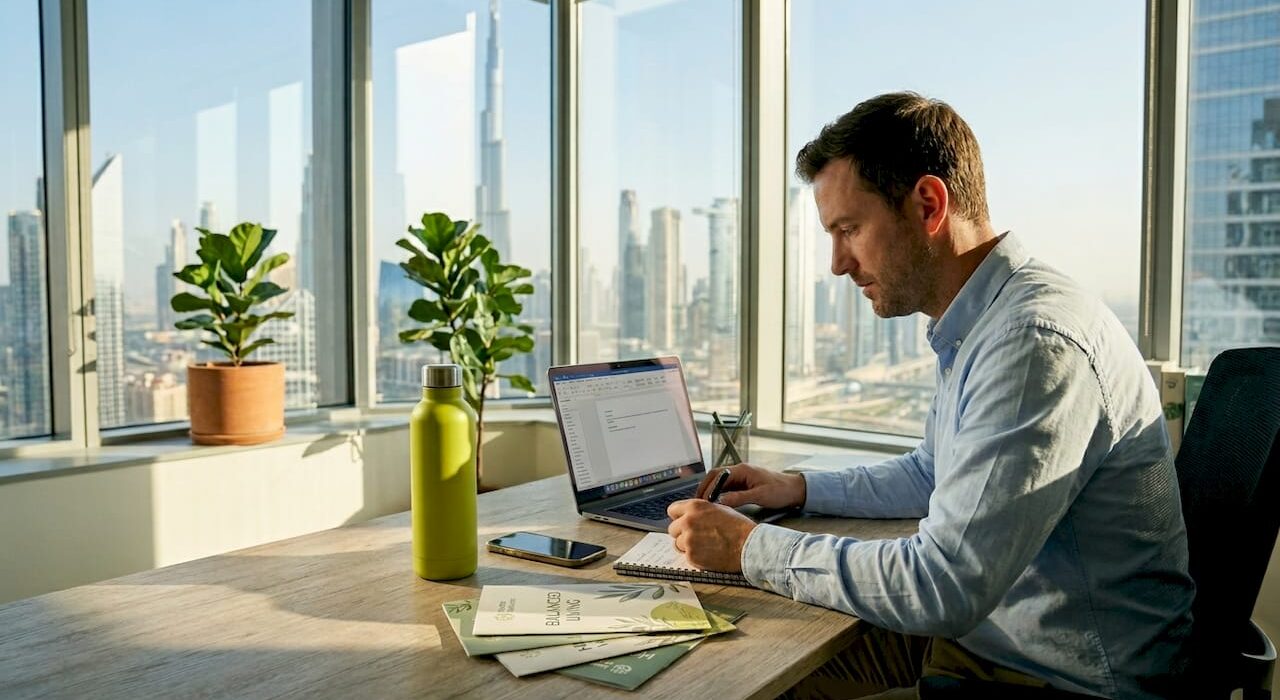 HR manager planning wellbeing strategy in UAE office