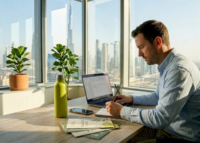 HR manager planning wellbeing strategy in UAE office