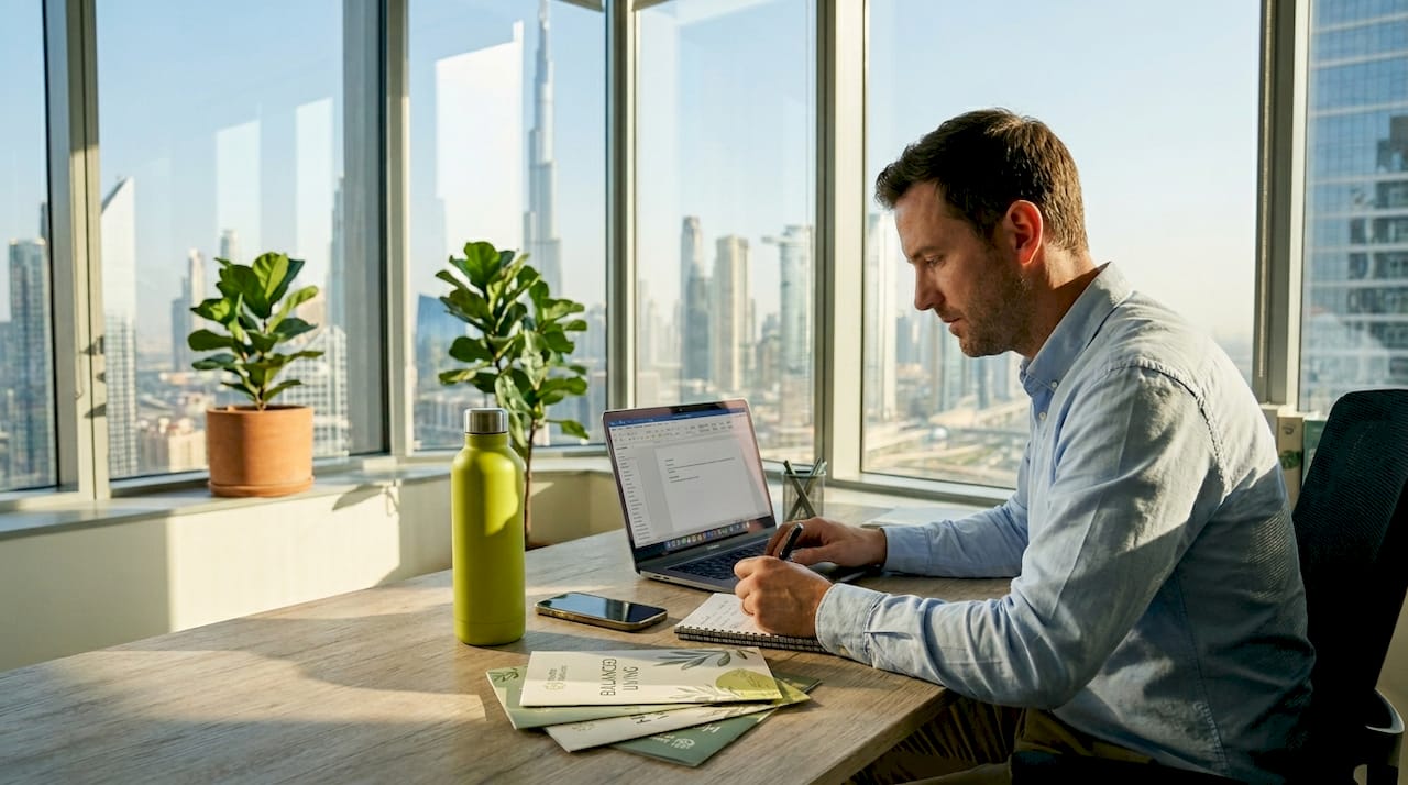 HR manager planning wellbeing strategy in UAE office