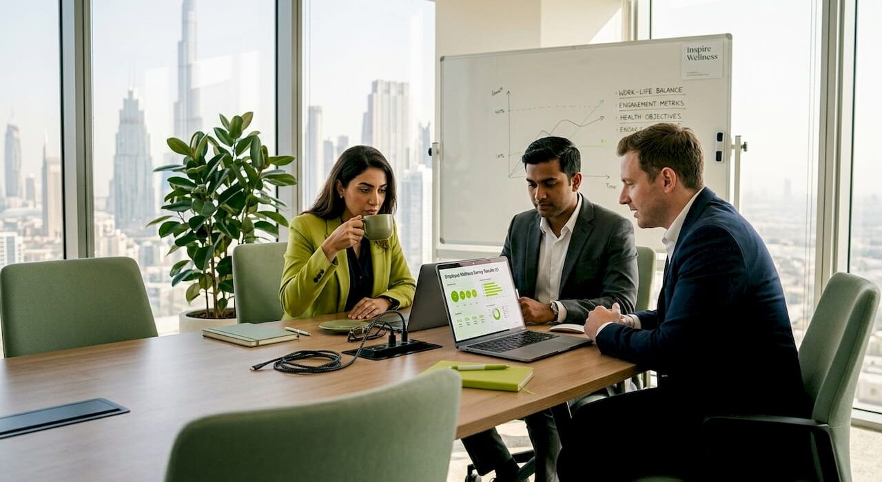 Business team in UAE conference room working together