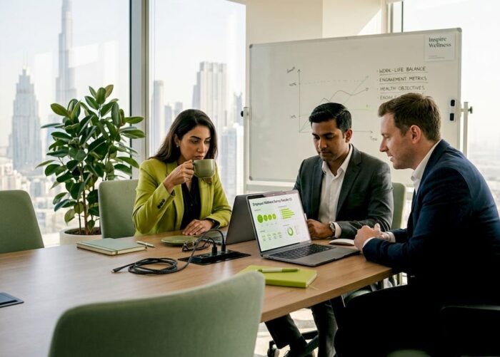 Business team in UAE conference room working together