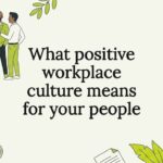 Decorative title card with people, leaves, and office objects