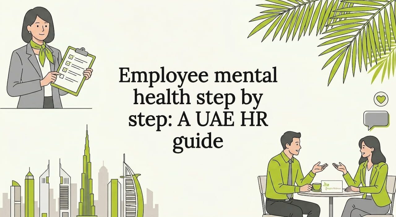 Decorative title card showing UAE HR and wellness icons