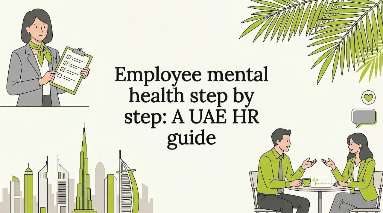 Decorative title card showing UAE HR and wellness icons