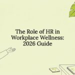 Decorative title card illustration with wellness and HR motifs