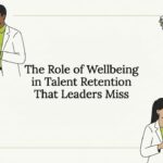 Decorative title card illustration with business and wellbeing icons