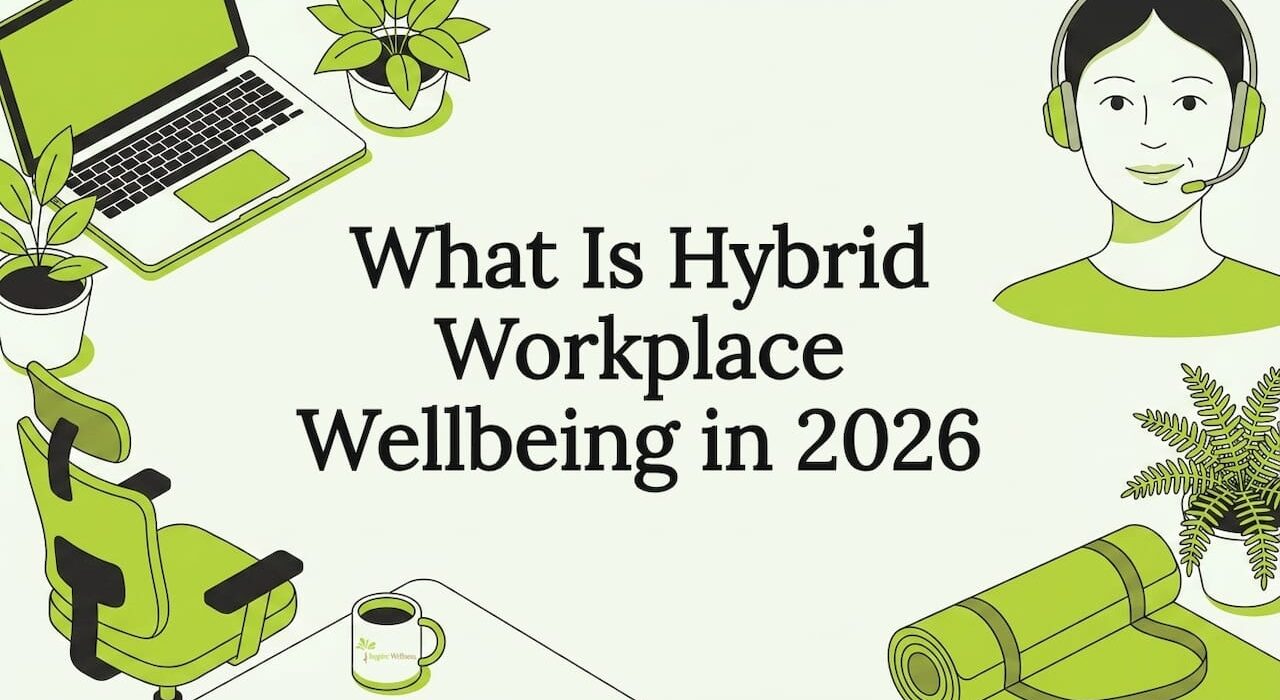 Decorative vector illustration cornered with hybrid wellbeing icons