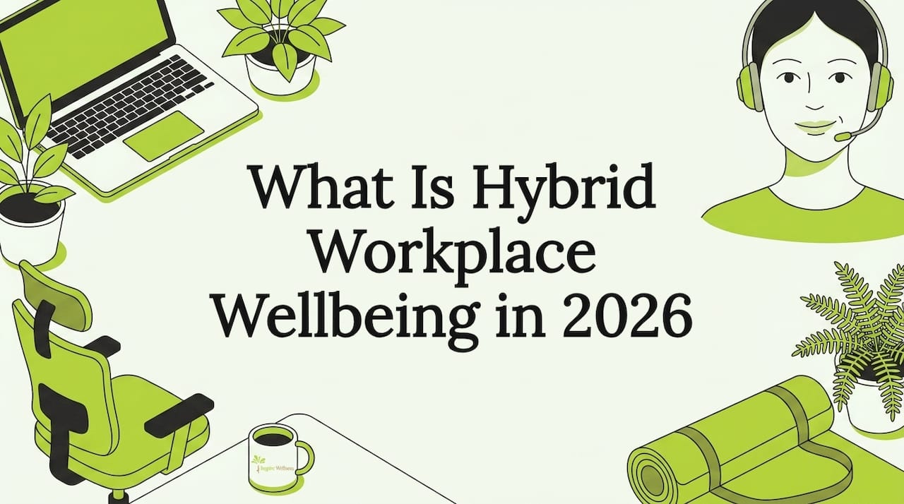 Decorative vector illustration cornered with hybrid wellbeing icons