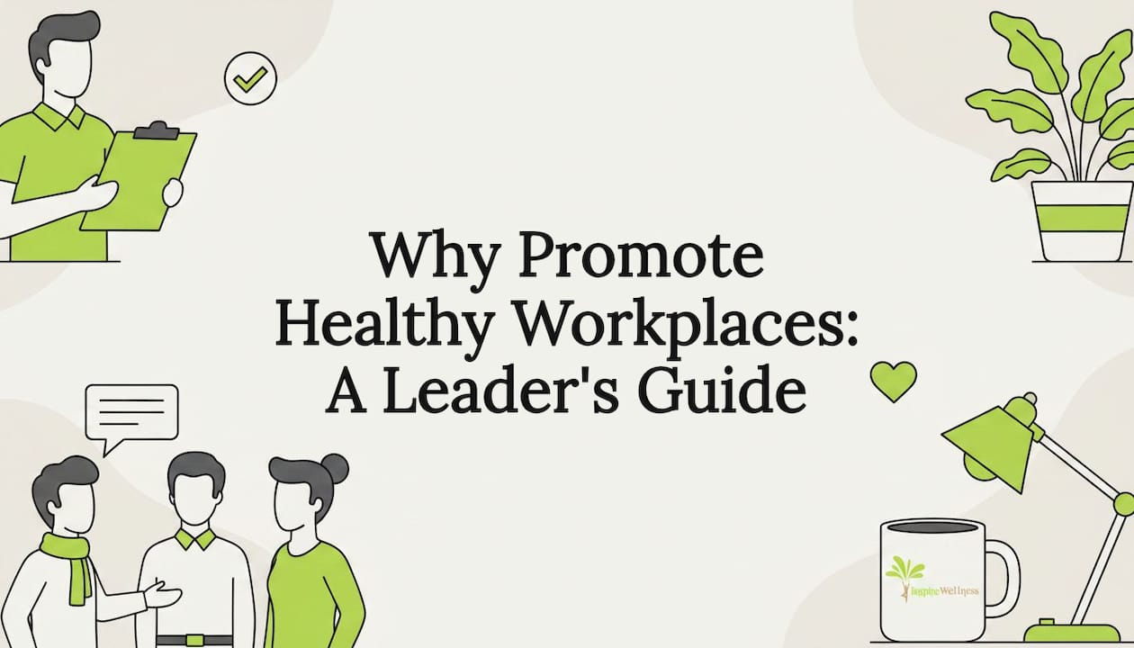 Decorative title card for healthy workplace leadership