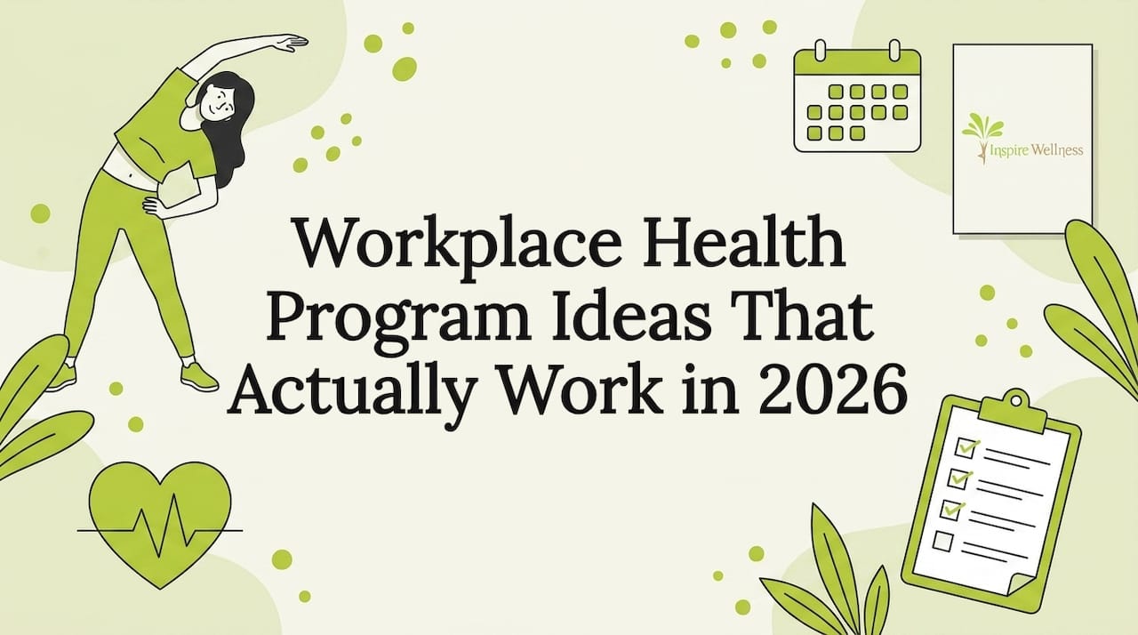 Decorative title card illustration with health and wellness icons