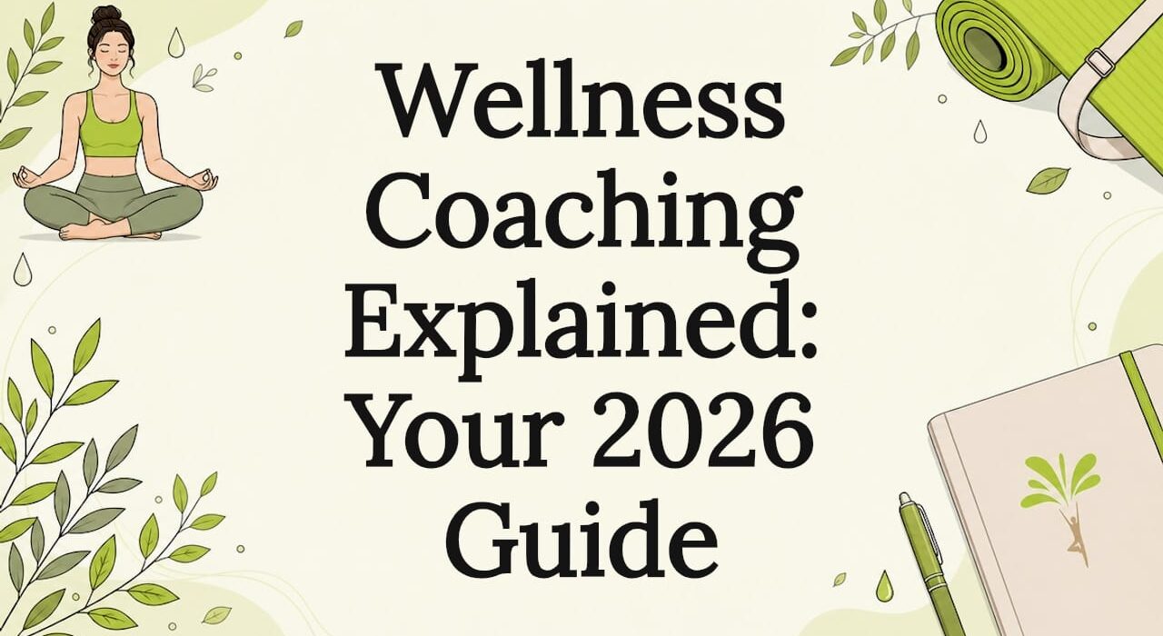 Decorative wellness coaching title card illustration