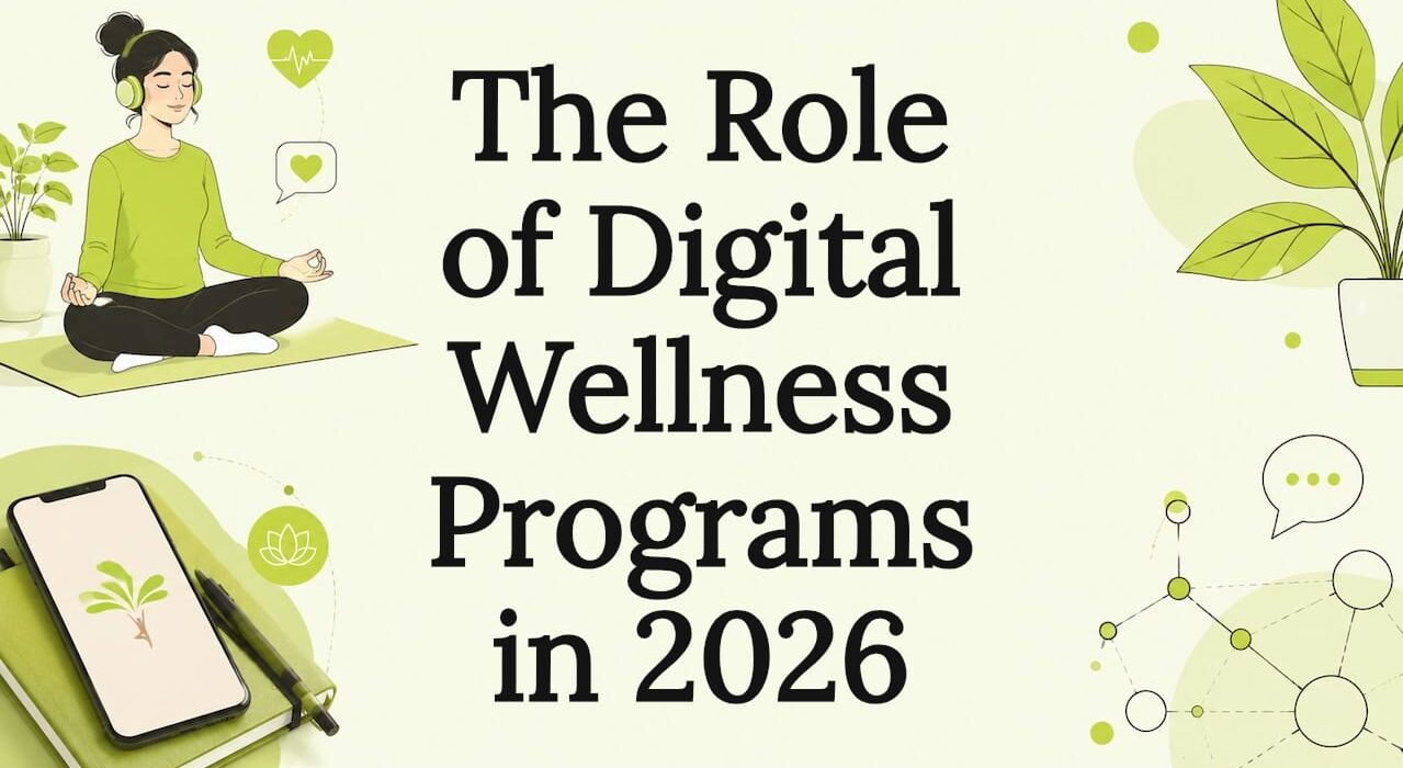 Decorative digital wellness title card illustration