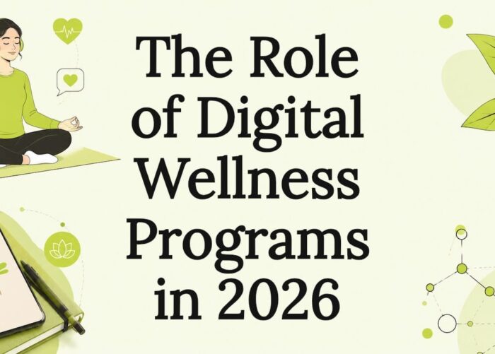 Decorative digital wellness title card illustration