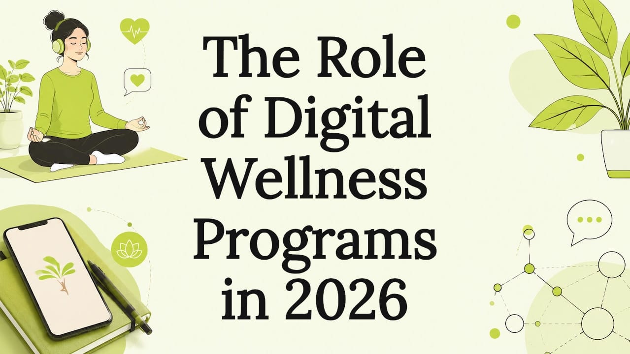 Decorative digital wellness title card illustration
