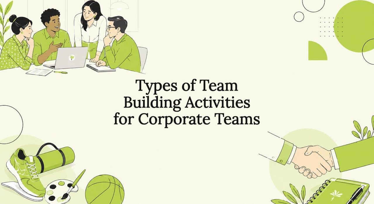 Decorative title card illustration for team building article