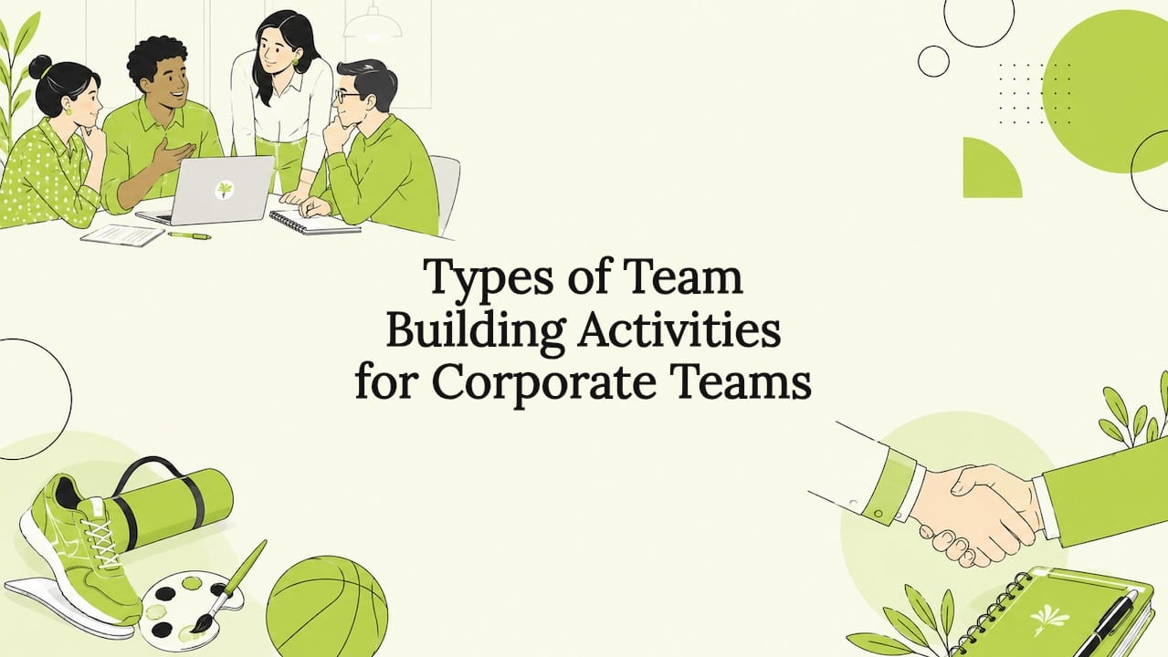 Decorative title card illustration for team building article