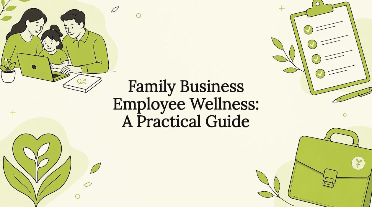 Decorative family business wellness title card illustration
