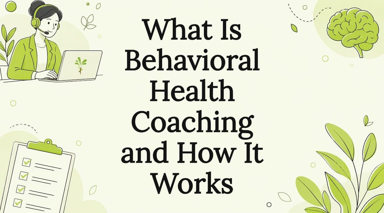 Decorative behavioral health coaching title card illustration