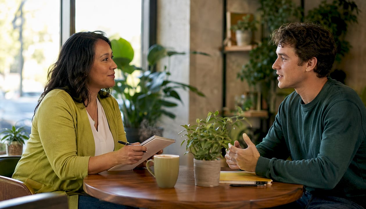 Behavioral health coaching session in therapy room