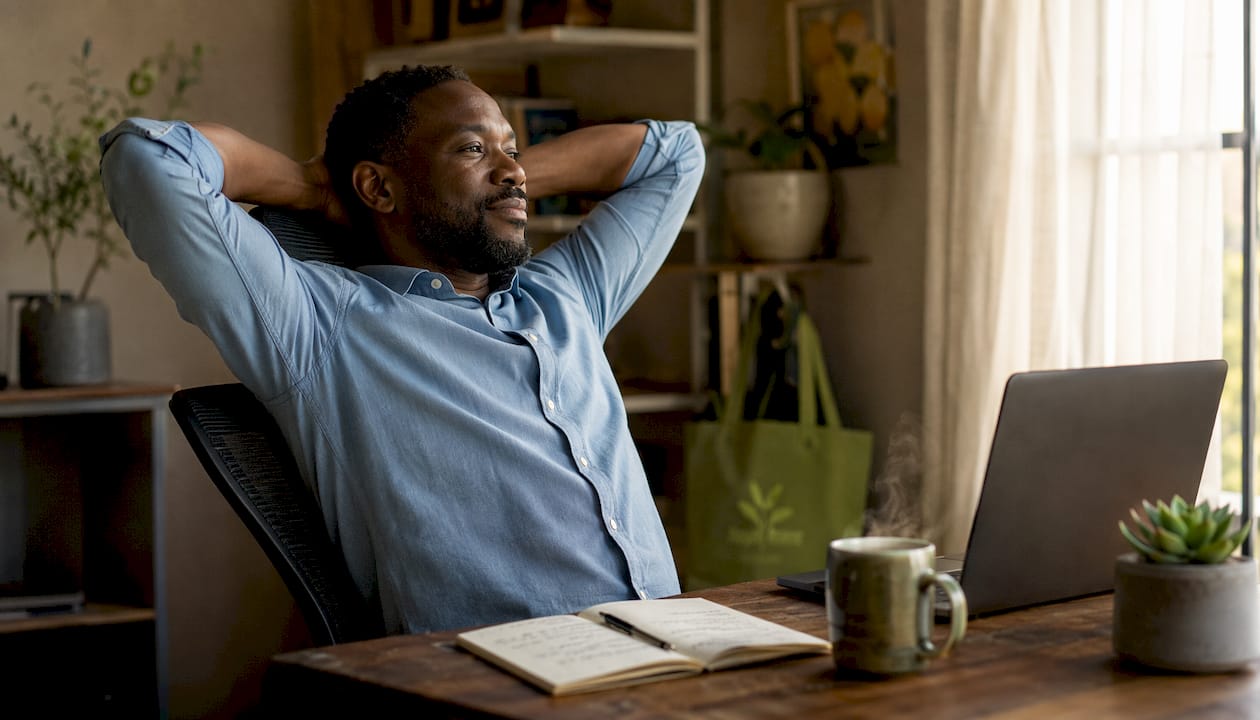 Office worker stretching to reduce stress