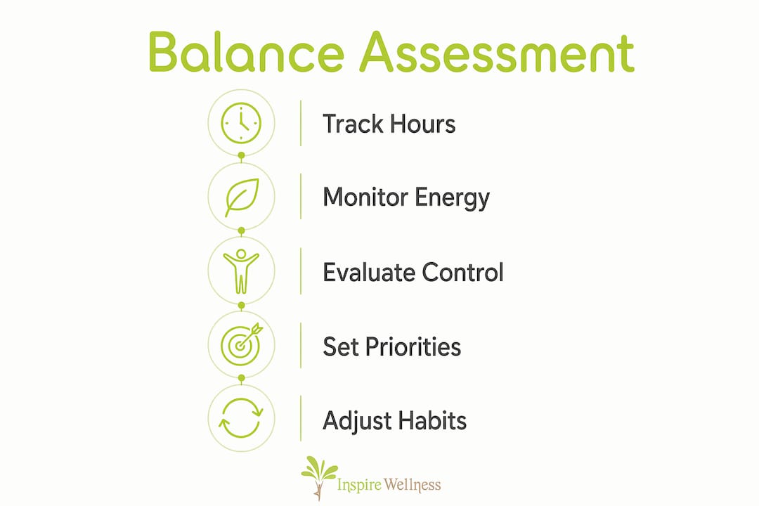 Infographic showing steps to assess work-life balance