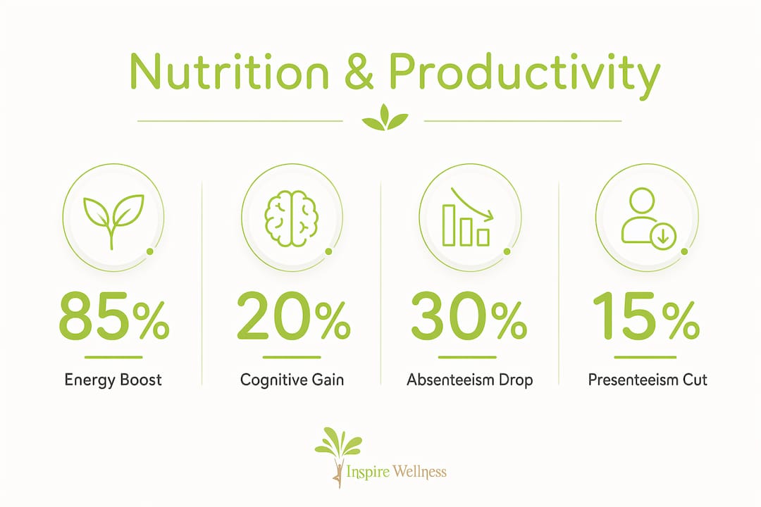 Infographic showing nutrition impact key metrics on productivity