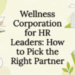 Decorative title card illustration with wellness and HR themed icons