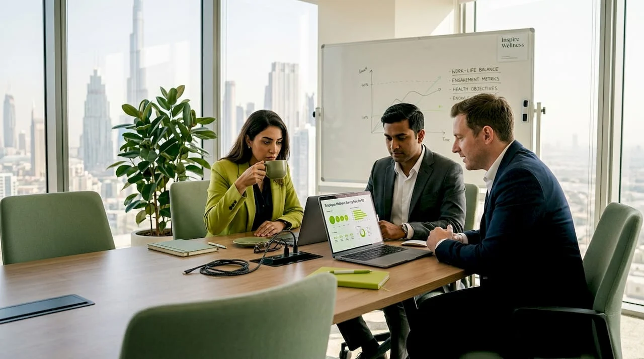 Business team in UAE conference room working together