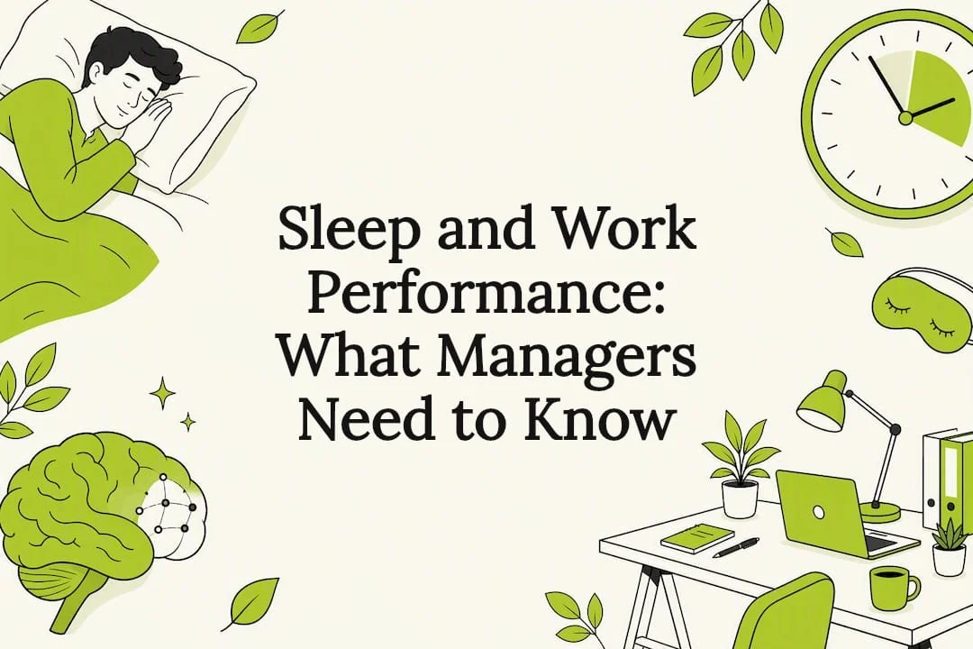 Decorative title card illustration for sleep and work performance